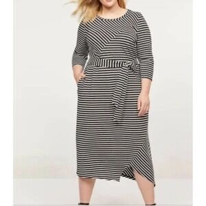 Lane Bryant Black and White Striped Asymmetrical Hem Midi Dress Women's Sz 18/20